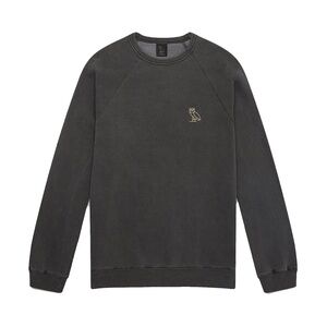 OVO Men Gray Garment Dye Owl Cotton Crewneck Pullover Sweater SMALL Streetwear